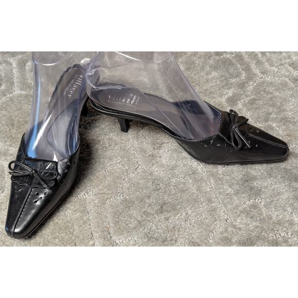 Liz Claiborne Kitten Heel Mules WOMENS 7.5M Lucille Flex black square toe bows - Picture 2 of 11